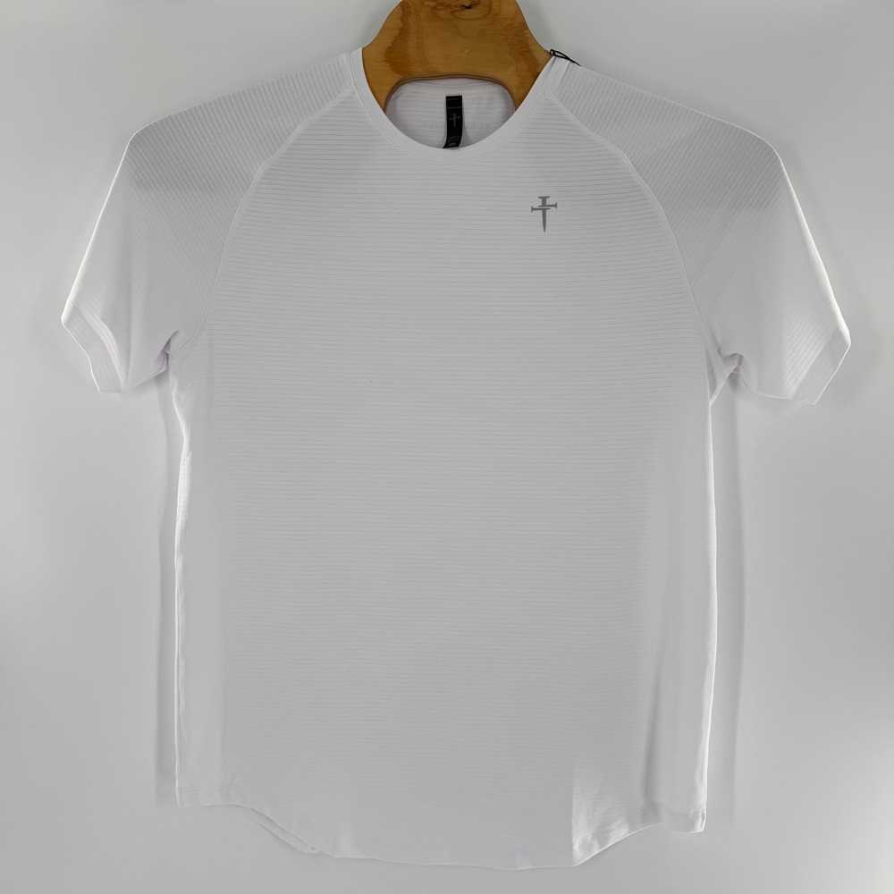 Three Nails Mens Cross Logo Active T-Shirt White Raglan Gym Workout Large NEW